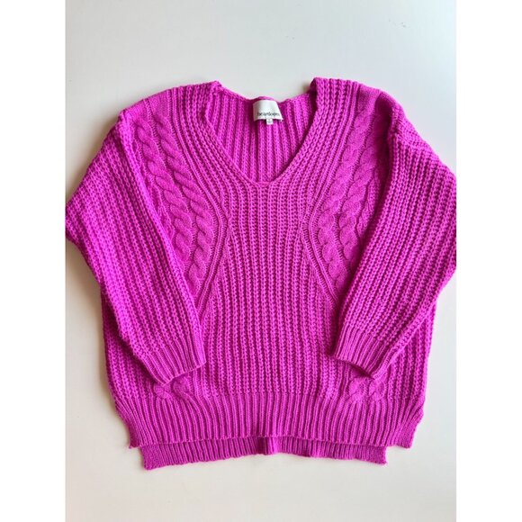 NWOT HEARTLOOM Evon Orchid Fuchsia Pink Cable Knit V-Neck Sweater, Size L - Picture 5 of 12